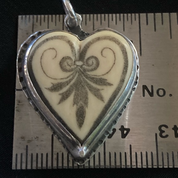 Fossil mammoth scrimshaw heart pendant sterling set rare valentine 💘 gift - Picture 3 of 5